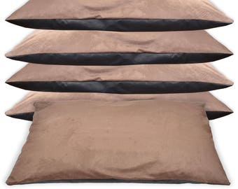 Designer Suede Pet Cushion Dog Bed – Memory Foam Pillow, Washable Cover, Medium & Large, Black or Brown, Handmade in UK