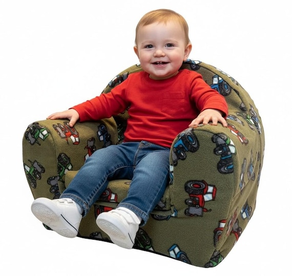 Foam Seat Children's Room Toddler Chair Kids Armchair Handmade Lightweight Playroom Deco, Tractor Design 2 colour Limited Edition, Easy Wash