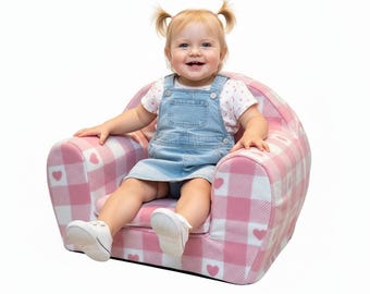 Foam Seat Children's Room Toddler Chair Kids Armchair Handmade Lightweight Playroom Deco, Love Heart Design 2 colours Pink or Blue Easy Wash