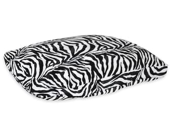 Animal Print Cushion Dog Bed – Zebra Faux Fur Pet Mattress, 2 Sizes Medium & Large, Soft Supportive Cushion, Bold Black and White Design