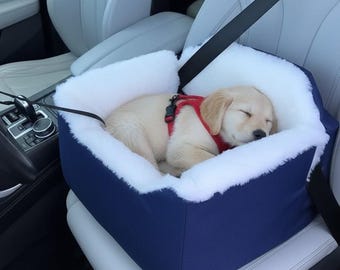 Medium Dog Car Booster Seat – Padded Faux Leather Travel Basket, Secure Pet Travel 32x55x55cm