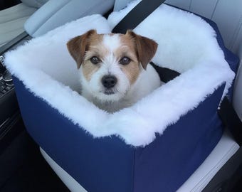 Small Dog Car Booster Seat – Padded Travel Basket, Red Fabric, Secure Travel