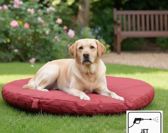 Circular Waterproof Dog Bed Tough Mixed Fibre Filled Round Pet Bed, 4 Sizes, 6 Colours, Hard Wearing Wipe Clean Fabric, Indoor / Outdoor Use