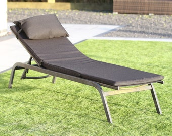 Sun lounger Pad With Free Head Cushion 72"x 20" 1.5" Thick Available in Black Or Grey Cooling  Fabric. Pad Only