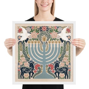 Hanukkah Menorah art framed and ready to hang, Hanukkah Gift, Jewish Holiday, Hanukkah decorations, Jewish home decor, judaica art