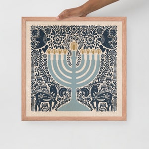 Hanukkah Menorah art framed and ready to hang, Hanukkah Gift, Jewish Holiday, Hanukkah decorations, Jewish home decor, judaica art