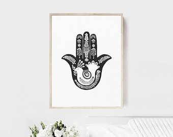 Modern Judaica Art - Hamsa Home Blessing - Spiritual Gift - Evil Eye - Protective Hand Hamsa - Hand of Fatima - Jewish Home Blessing