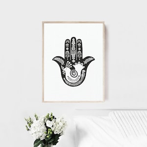 Art judaïque moderne - Hamsa bénédiction pour la maison - cadeau spirituel - mauvais œil - Hamsa protecteur pour la main - main de Fatima - bénédiction pour la maison juive