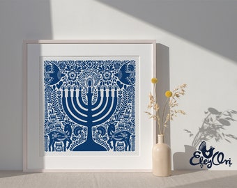 Hanukkah menorah Art Print, Hanukkah Gift, Jewish Holiday, Hanukkah decorations, Jewish home decor, judaica art, Hannukah decor, Host Gift