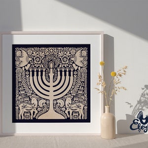 Hanukkah menorah Art Print, Hanukkah Gift, Jewish Holiday, Hanukkah decorations, Jewish home decor, judaica art, Hannukah decor, Host Gift