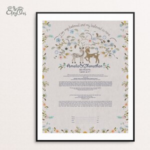 Jewish wedding, katuba, wedding ceremony, Floral ketubah, wedding ketubah, wedding vows, custom ketubah, chuppha, Mica Modern Ketubah