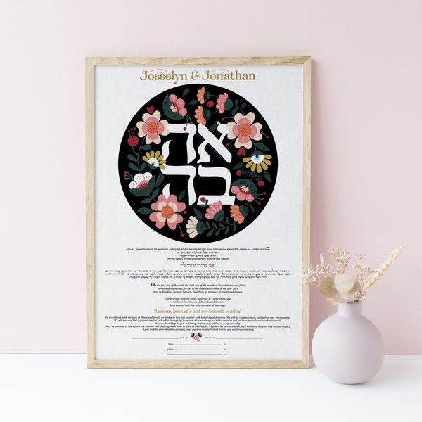 Ahavah Floral Ketubah - Customized Ketubah Art by EleyOri