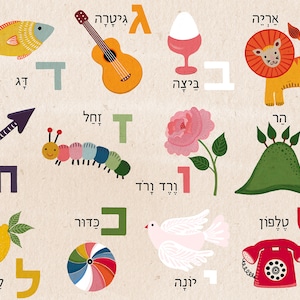 Hebrew Alphabet Poster Alef Bet Poster Hebrew Letters Poster Learn Hebrew Kids Room Art Print Alphabet Wall Art Child Room image 4