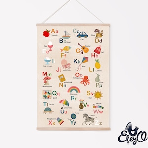 Edukatives Vintage-Stil original ABC Englisch Alphabet Poster, Kinderzimmer Wandkunst, Kinderzimmer Dekor, Babypartygeschenk