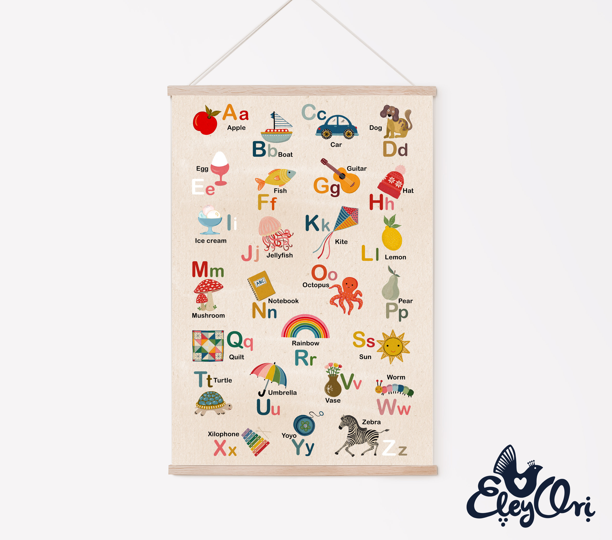 Educational Vintage Style original ABC English Alphabet Poster, Nursery Wall Art, Kids Room Decor, Nursery Decor, Baby Shower Gift