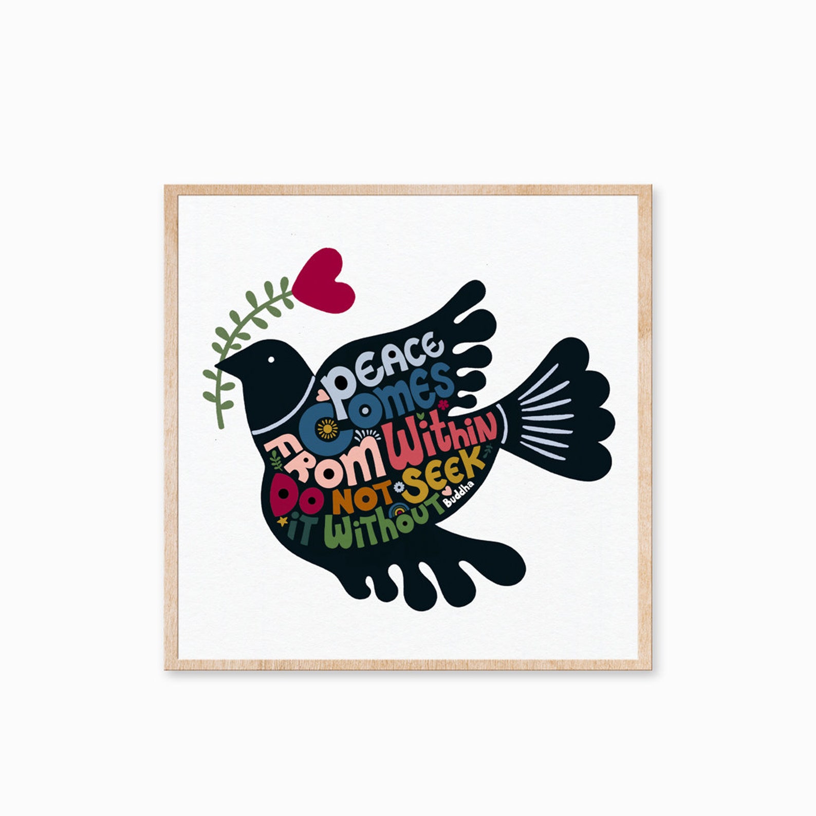 Colorful Peace Dove Wall Art – Inspirational Buddhist Quote Print ...