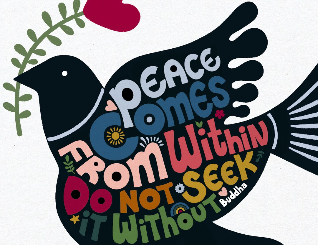 Colorful Peace Dove Wall Art – Inspirational Buddhist Quote Print ...