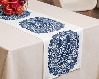 Camino de mesa Shabat Shalom, decoración judía para el hogar, mantel para la cena de Shabat, mantelería hebrea, regalo judaico, decoración para la mesa de la cena de Shabat