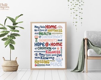JÜDISCHER HAUSSEGEN - Birkat Habayit Segen - Moderne Jejuda Wandkunst - Shalom Kunstdruck - Jüdisches Geschenk - Willkommen zu Hause -