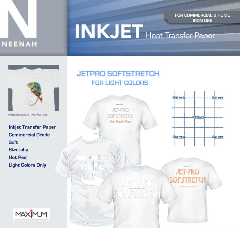 Neenah Jetpro Sofstretch Heat Transfer Paper for Light Colors 25 Sheets