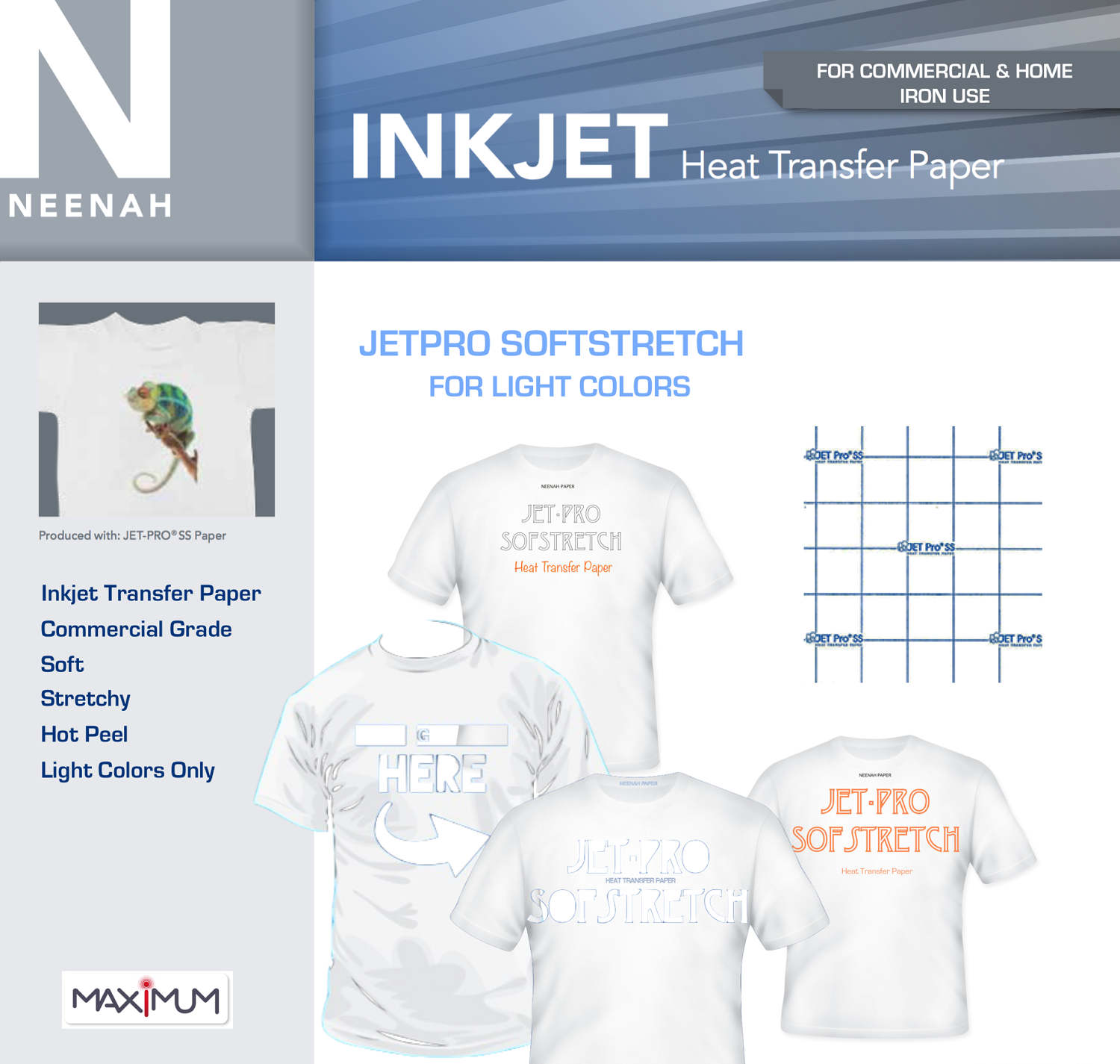 Neenah JetPro SofStretch Inkjet Iron-On Heat Transfer Paper – 11x17 – 125 Sheets – JPSS-1117-125