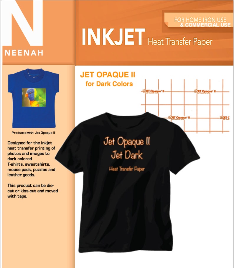 Neenah Jet Opaque II Inkjet Heat Transfer Paper for Dark Colors 8.5x11