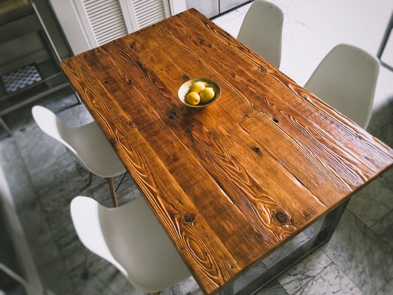 Reclaimed Wood Dining Table With Steel Base Custom Room The Ashley