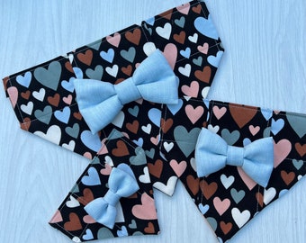 Bella and Barns Valentines Heart and Blue Bow Tie Dog Bandana, Available in Three Sizes