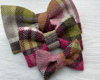 Bella and Barns Pink and Green Tartan Dog Bow Tie, Available in 3 Sizes