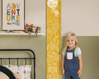 Personalised Mountain Adventure Canvas Height Chart, Kids Room Decor