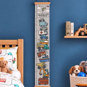 Personalised Transport Tower Canvas Height Chart, Car Growth Chart, Vehicle Nursery Decor