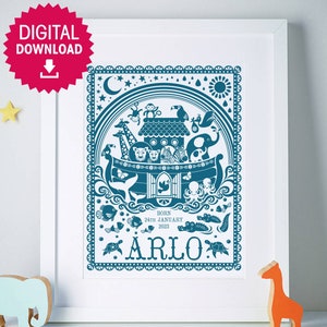 DOWNLOAD DIGITAL Impressão personalizada da Arca de Noé de batismo para impressão, bebê novo, presente de batismo.