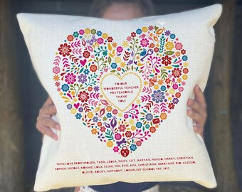 Grazie insegnante/assistente insegnante cuscino regalo personalizzato in lino, cuore floreale multicolore articoli per la casa