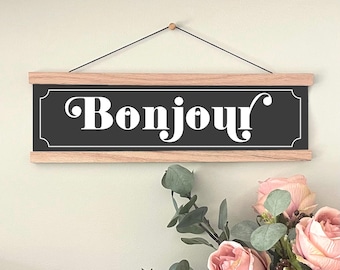 Bonjour Oak Hanging Sign | Hallway/ Entrance Poster | Typography Art Housewarming Gift
