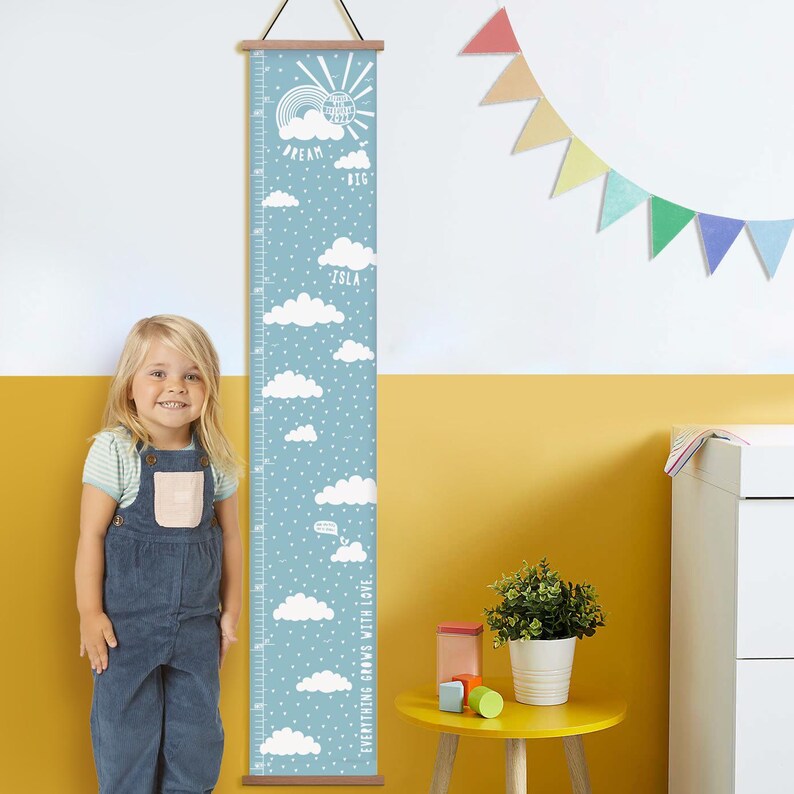 Personalised Dream Big cloud height chart in blue