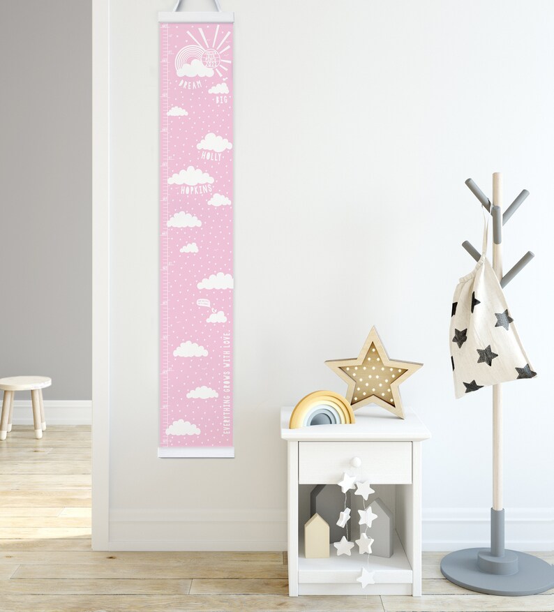 Personalised Dream Big cloud height chart in pink