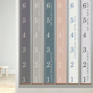 Metro per misurare l'altezza personalizzato in tela da 183 cm (6 piedi) per la famiglia - Tabella di crescita per bambini - Regalo per il primo compleanno - Regalo per la famiglia - Regalo per l'inaugurazione della casa Dark grey background