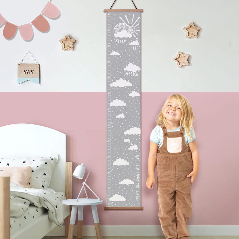 Personalised Dream Big cloud height chart in grey