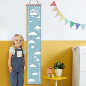 Personalisierte Traum große Wolke Blau Leinwand Maß Diagramm, Wachstumstabelle für Kinder, Wolke Wandbehang, in Fuß, Zoll und cm