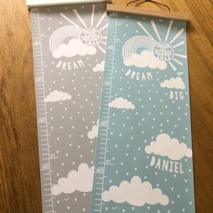 Personalised Dream big height chart in blue and grey