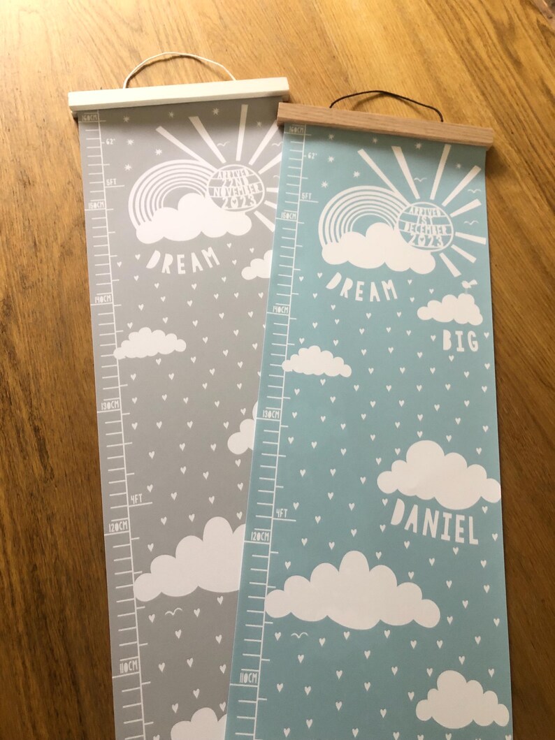Personalised Dream big height chart in blue and grey