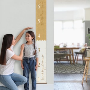 Gepersonaliseerde 6 ft familie sint-jakobsschelp canvas hoogtegrafiek - geliefde buitenmaats groeimeter kind - 1e verjaardag - familiecadeau - housewarmingcadeau