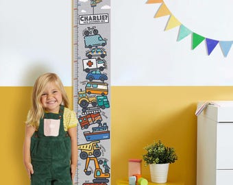 Hauteur de toile de véhicule de transport personnalisée, courbe de croissance de voiture d'enfant, décoration de chambre d'enfant à suspendre, en cm ou pieds et pouces