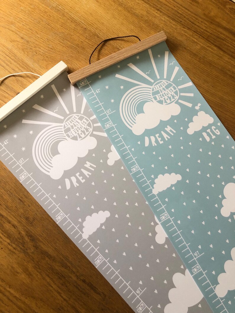 Personalised Dream big height chart in blue and grey