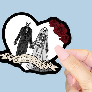 Custom Wedding - Bride and Groom - Til Death - Skeleton - Wedding Anniversary Gift - Sticker for Journal, Water Bottle, Phone, Laptop