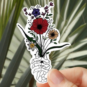 Halloween - Skeleton - Wildflowers - Sticker for Journal, Water Bottle, Phone, Laptop