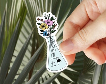 Science - Erlenmeyer Flask with Flowers - Sticker for Journal, Water Bottle, Phone, Laptop