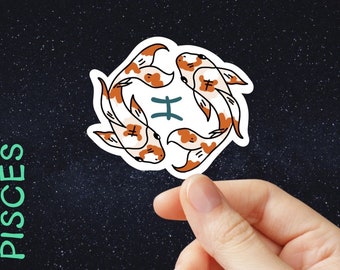 Pisces - Zodiac Sign - February - March - Birthday - Sticker for Journal, Water Bottle, Phone, Laptop