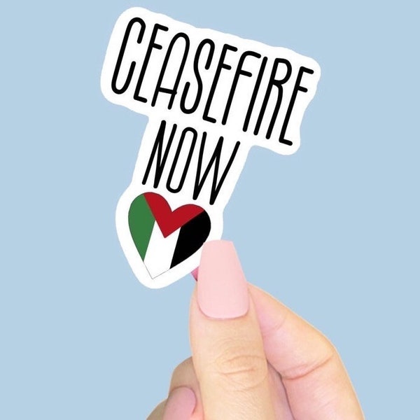 Ceasefire Now - Political - Palestine - Sticker for Journal, Water Bottle, Phone, Laptop