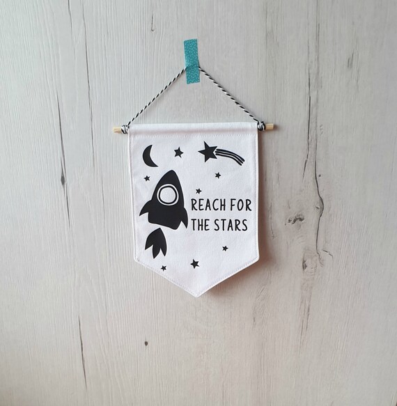 Rocket Wall Hanging Reach for the Stars Monochrome Nursery Etsy